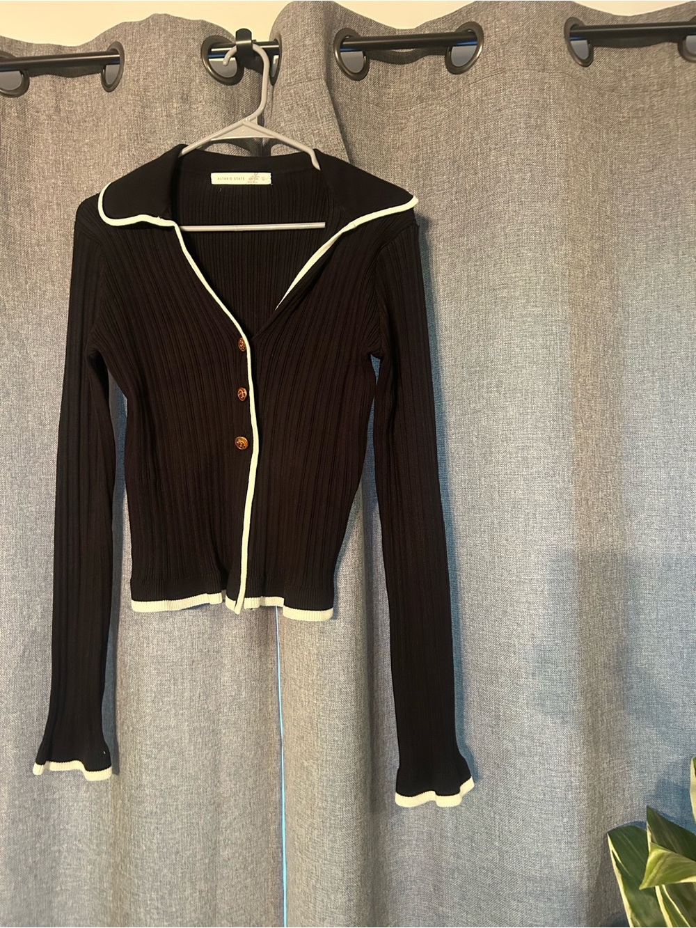 Altar'd State Black Ribbed Button-Up Sweater with Ivory Trim. Never worn.